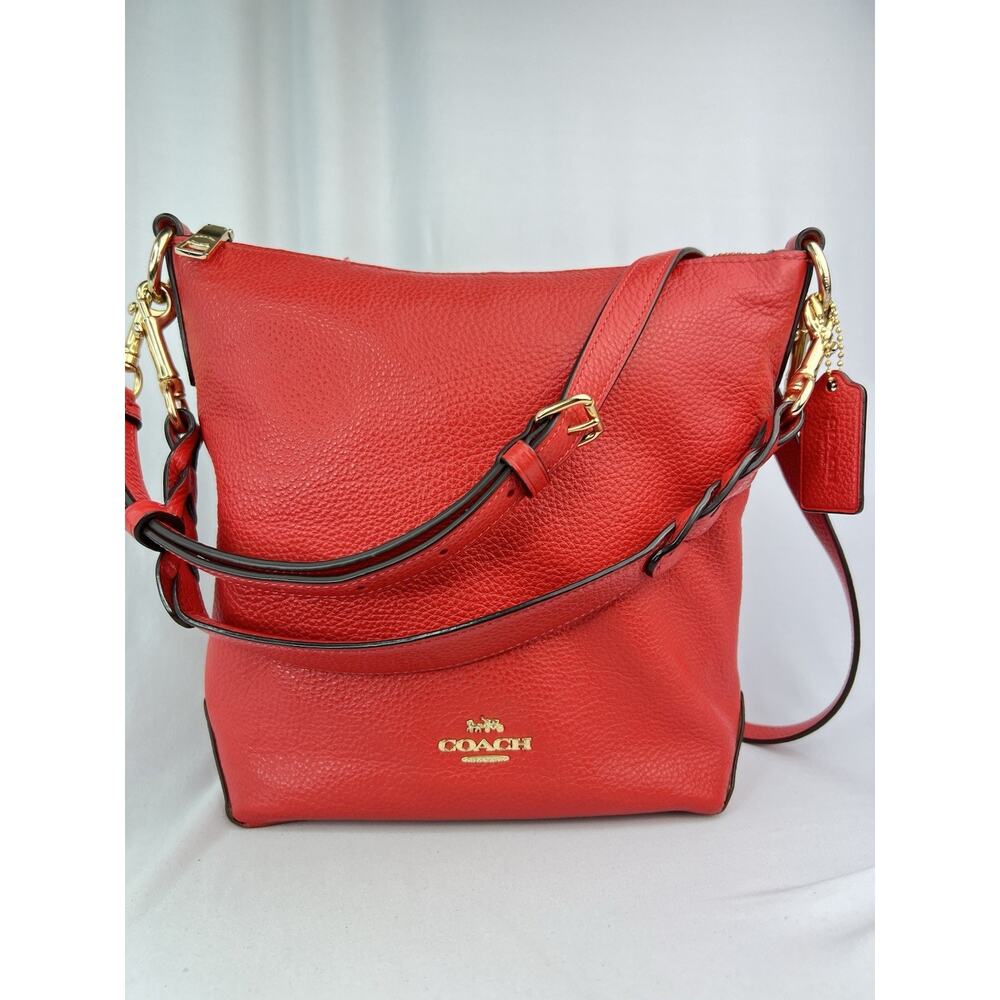 COACH Mini Abby Duffel Shoulder Crossbody Bag RED Pebble Leather - Picture 2 of 16